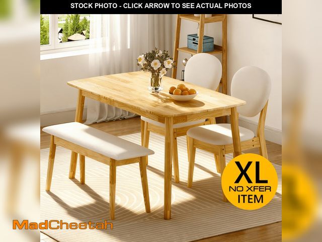 Lot 74-13700434 - Ktaxon Solid Wood Dining Table Set for 4, Mid-Century Dining Room Table with 2 Padded Chairs &amp; B...