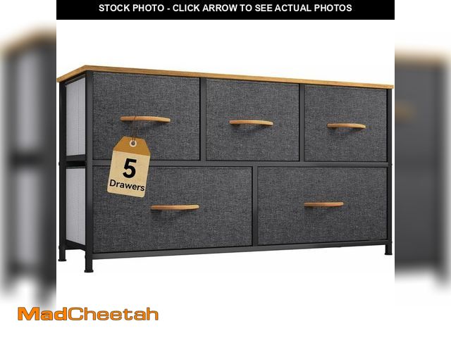 Lot 74-12543993 - DWVO Dresser for Room with 5 Drawers - Fabric Storage Tower, Long Fabric Dresser, Organizer Unit for...