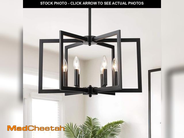 Lot 74-14114272 - TinHon Modern 6-Light Black Chandelier with Geometric Frame, Candle-Style Pendant Light, Adjustable ...