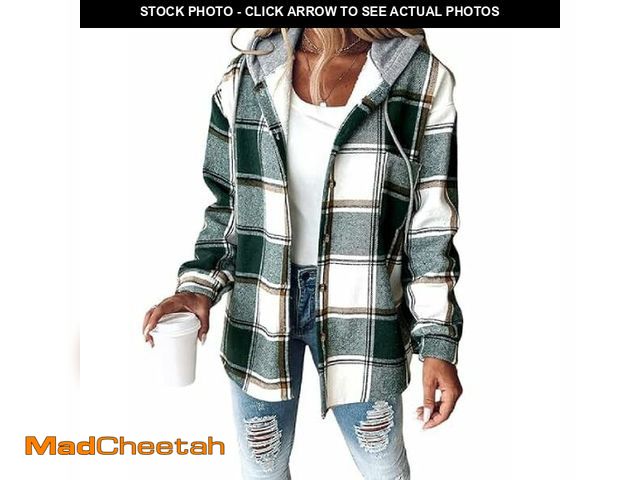 Lot 74-13520449 - CHICME Womens Lightweight Casual Jacket Plaid Long Sleeve Shacket Fleece Lined Hooded Jackets Warm C...