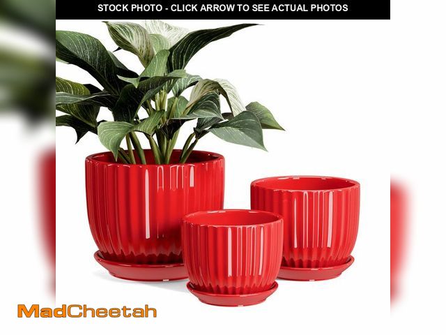 Lot 74-14273238 - Ton Sin Ceramic Plant Pots - 4/5/6 Inch Red Planters Set of 3 with Drainage Holes and Saucer - Indoo...
