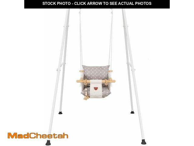 Lot 74-13926865 - Baby Swing with Stand, Swing Set for Infant, Outdoor Indoor Swing Set with Canvas Cushion Seat (Whit...