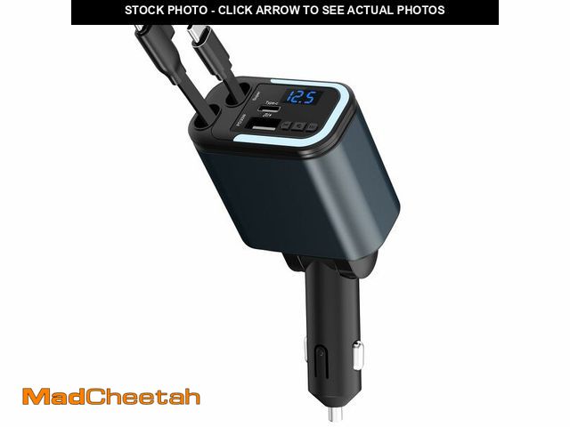 Lot 74-14293905 - 5-in-1 120W 30-Minutes Fast Flash Charging Retractable Car Charger, Wireless Bluetooth FM Transmitte...