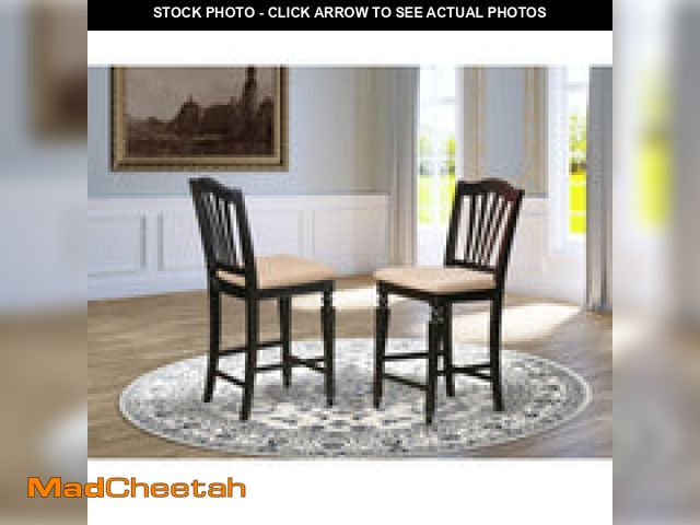 Lot 74-12136704 - (SET OF 2)East West Furniture CHS-BLK-C CafÃ© Counter Height Kitchen Chairs - Linen Fabric Upholster...
