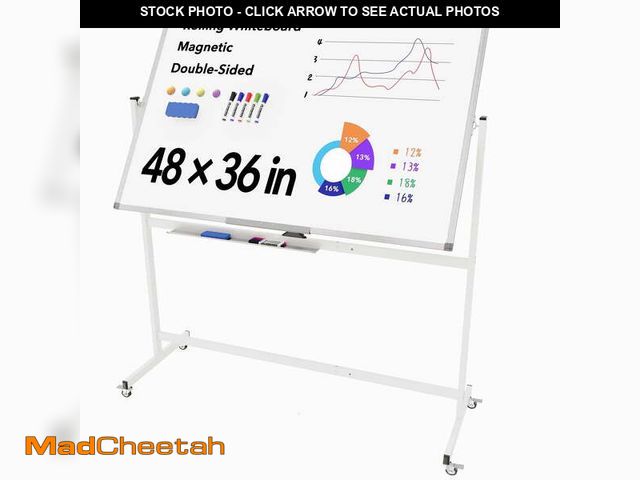 Lot 74-14308512 - Tooloton Large Rolling Whiteboard on Wheels, 48 x 36 Inches with Stand, 4' x 3' Magnetic Dry Erase B...