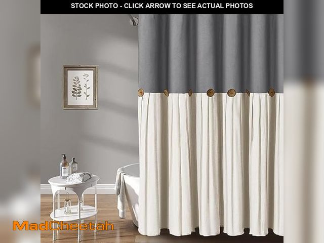 Lot 74-12047743 - Awellife Farmhouse Cream Shower Curtain Button Linen Textured Woven Fabric,Country Style (Gray &amp;...