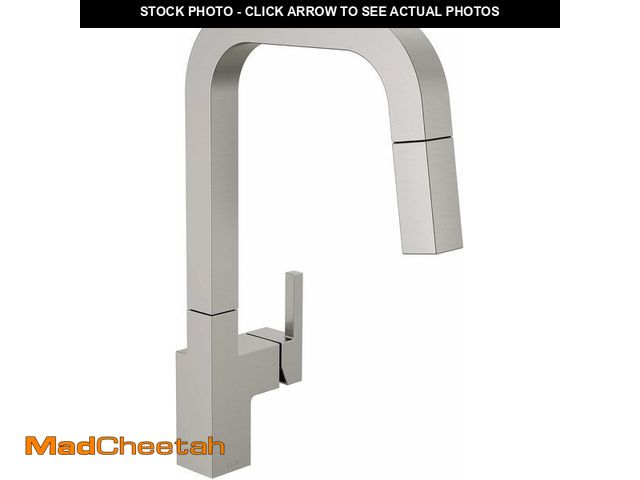 Lot 74-13844463 - Delta Junction Brushed Nickel Kitchen Faucet with Pull Down Sprayer, Modern Single Hole Kitchen Sink...
