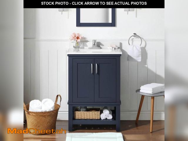 Lot 74-12146905 - Home Decorators Collection Tupelo 24 in. Single Sink Midnight Blue Bath Vanity with White Engineered...