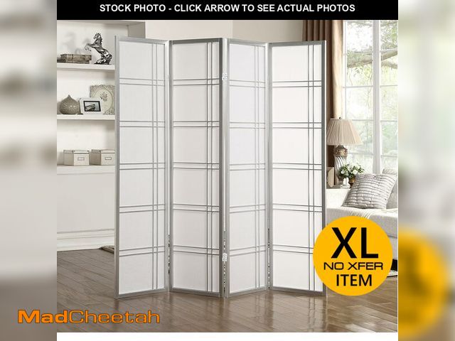 Lot 74-13072144 - Roundhill Furniture Seto 4-Panel Room Divider Screen, Silver - UNUSED