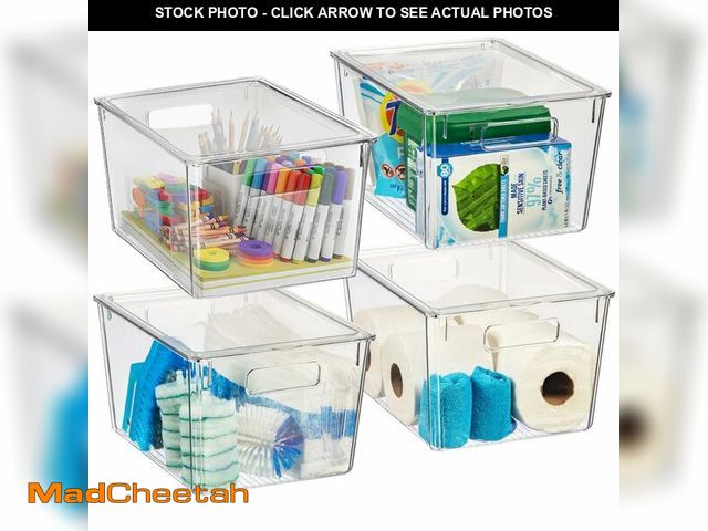 Lot 74-13583802 - ClearSpace Plastic Storage Bins with Lids X-Large Ã¢â¬â Perfect Kitchen Organization, Desk Organi...