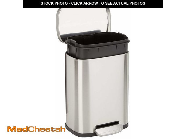 Lot 74-13069713 - Basics Smudge Resistant Mini Rectangular Trash Can With Soft-Close Foot Pedal, Brushed Stainless Ste...