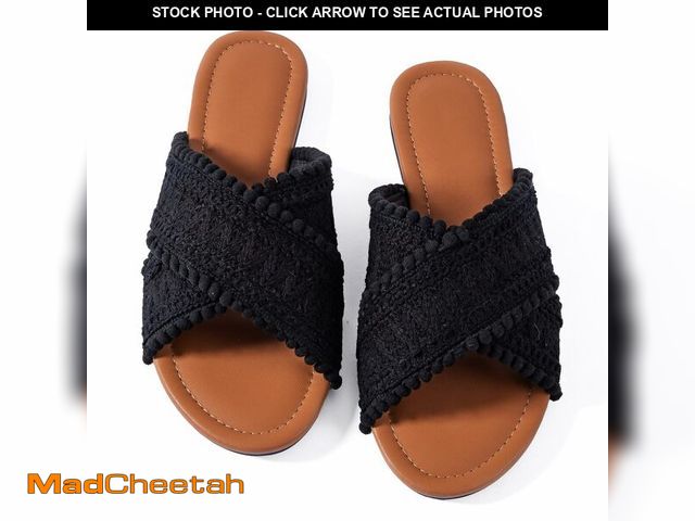 Lot 74-12715119 - Mtzyoa Women Flat Sandals Black Size 8 Braided Crossover Summer Bohemian Casual Sandalias para mujer...