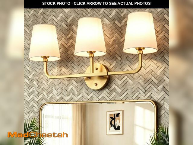 Lot 74-14211430 - MOKATNG Bathroom Light Fixtures, 3-Light Brushed Gold Vanity Lights, Bathroom Lighting Fixtures Over...