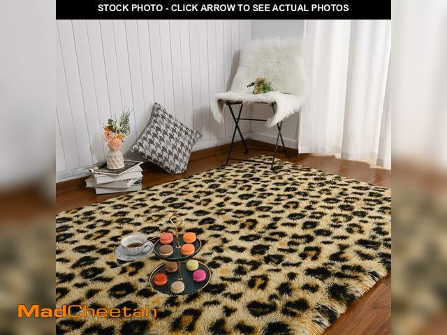Lot 74-13451543 - Amearea Fluffy Leopard Rug Modern Cheetah Print Rugs Soft Comfy Faux Fur Animal Print Carpet for Gir...