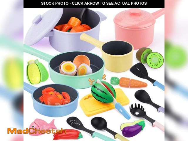 Lot 74-12326749 - GILOBABY Play Kitchen Accessories, Play Food Sets for Kids Kitchen Playset with Pots and Pans Set, C...