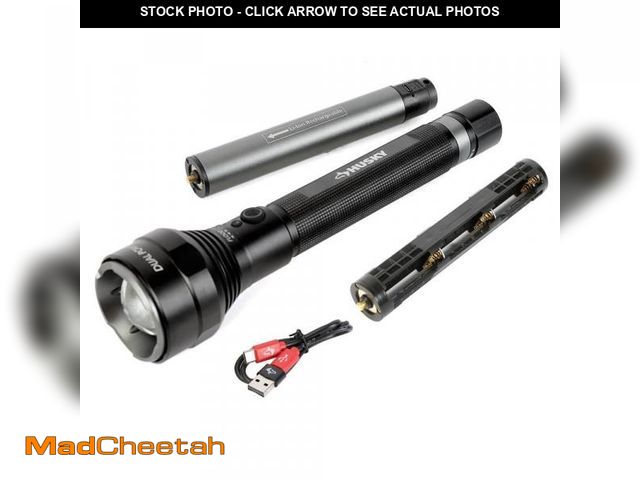 Lot 74-12390366 - (MISSING BATTERIES) Husky 10000 Lumens Dual Power Focusing Aluminum Rechargeable Flashlight - UNUSED