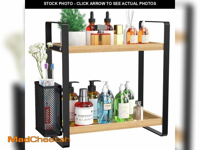 Lot 74-14477866 - LEMIKKLE 2-Tier Wood Bathroom Counter Organizer with Basket,Waterproof Vanity Perfume Skincare Stora...