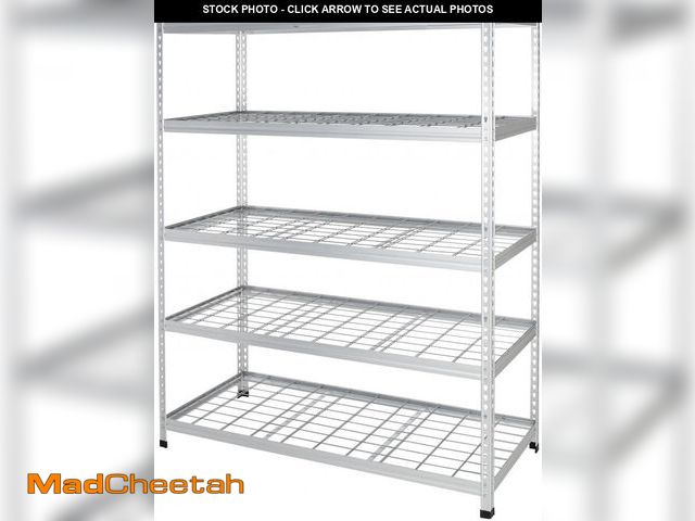 Lot 74-12157069 - Basics 4000IBS Heavy Duty Adjustable Storage Shelving Unit, 5 Shelf, High-Grade Aluminum, Silver, 60...