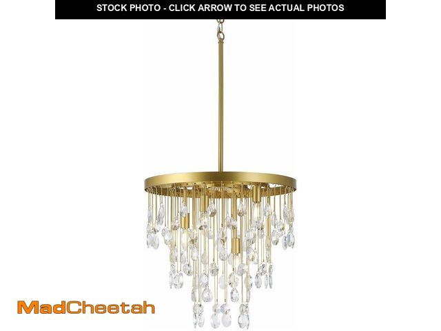 Lot 74-14365504 - CNRATYE Clear Hand Cut Crystal Round Chandelier, 4-Light Modern Gold Chandeliers for Dining Room Ent...