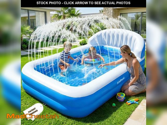 Lot 74-14144368 - AixPool 2026 Inflatable Pool with Sprinkler,Durable Blow up Pool with Big Backrest, Rectangle Kids P...