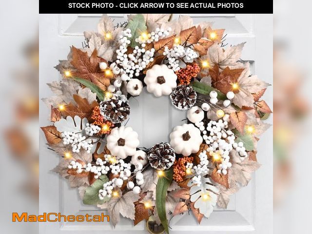 Lot 74-12306390 - Fall Decorations for Home, 20 Inch Fall Wreaths for Front Door with White Pumpkins, Lifelike Pinecon...