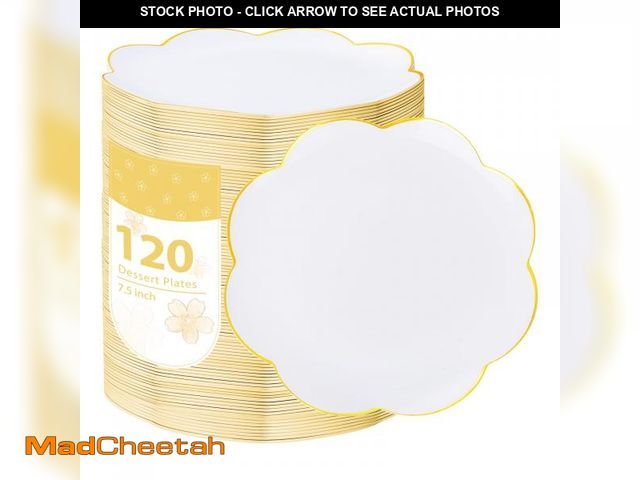 Lot 74-12309507 - LIYH 120 Pcs Dessert Plates - 7.5" White Plastic Plates Disposable Heavy Duty Party Plate - White wi...