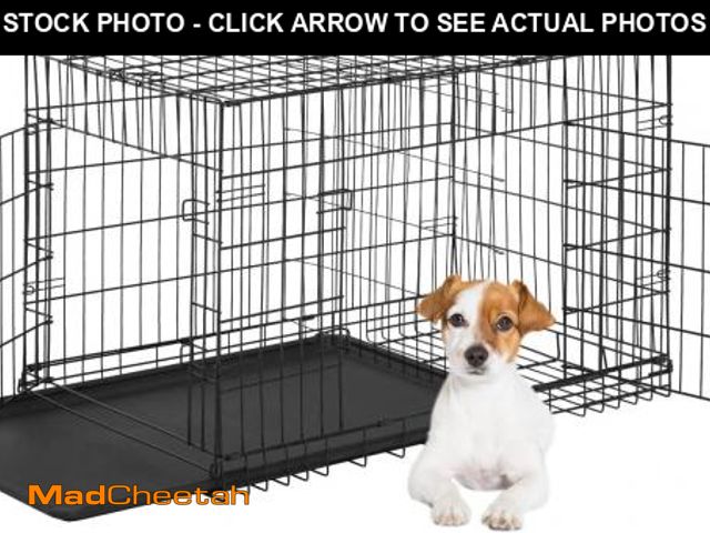 Lot 74-12403771 - FDW Dog Crate for Small Dogs 24 Inch Folding Metal WirePet Cage Double Door W/Divider Panel Indoor O...