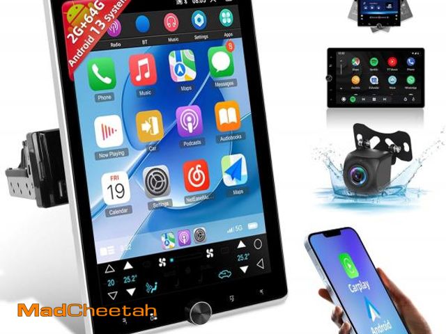 Lot 74-11544958 - [2G+64G] Android 13 Rotatable Single Din Vertical Car Stereo 10.4 inch Touch Screen Radio Unit with ...
