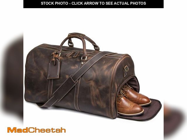 Lot 74-12866273 - Leathfocus Leather Travel Luggage Bag, Mens Duffle Retro Carry on Handbag(Dark Browm, 24 Inch) - UNU...