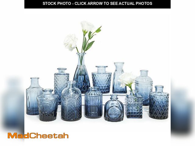 Lot 74-14065070 - SUPMIND Glass Bud Vase Set of 12, Small Blue Flower Vases for Centerpieces in Bulk, Mini Vintage Vas...
