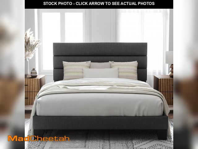 Lot 74-12159072 - Allewie Queen Size Platform Bed Frame with Fabric Upholstered Headboard and Wooden Slats Support, Fu...