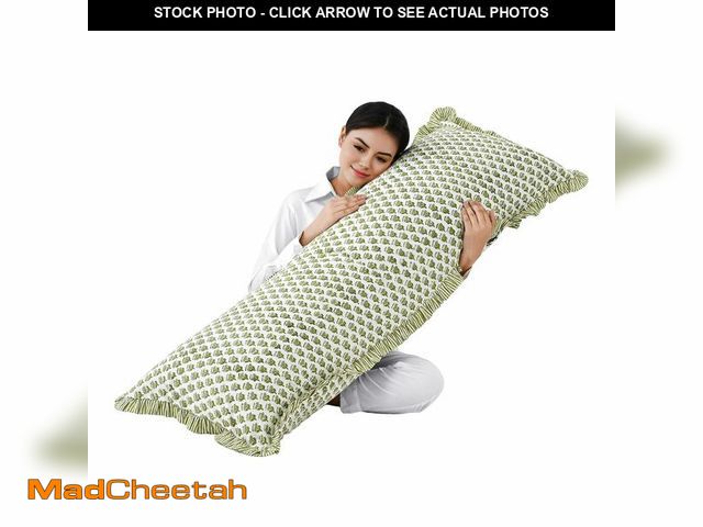 Lot 74-12710829 - CPC Emerald Green 100% Cotton Block Print Ruffle Sham Cover 20X54 inch, Handmade Boho Floral Pillowc...