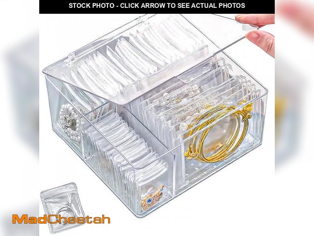 Lot 74-12431945 - 4 In 1 Acrylic Jewelry Organizers and Storage with 60 Portable Anti Tarnish Jewelry Bags, Clear Jewe...