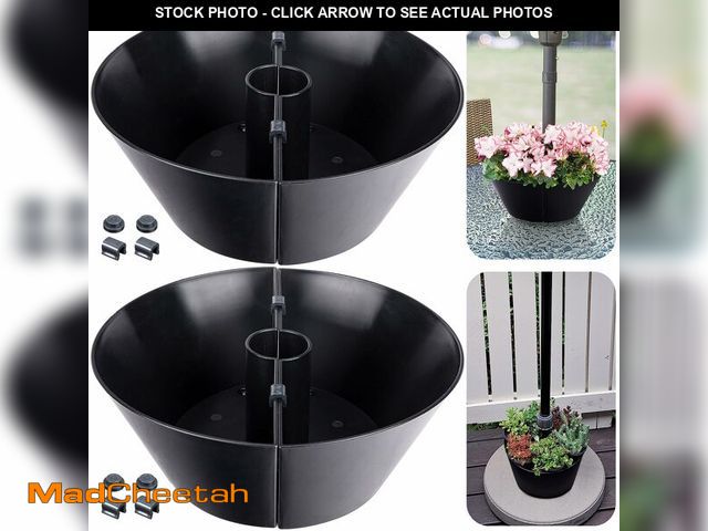 Lot 74-14266615 - EBaokuup 2 Packs Umbrella Planter for Patio Table, PVC Half Circle Planter Pot Fits Umbrella Poles U...
