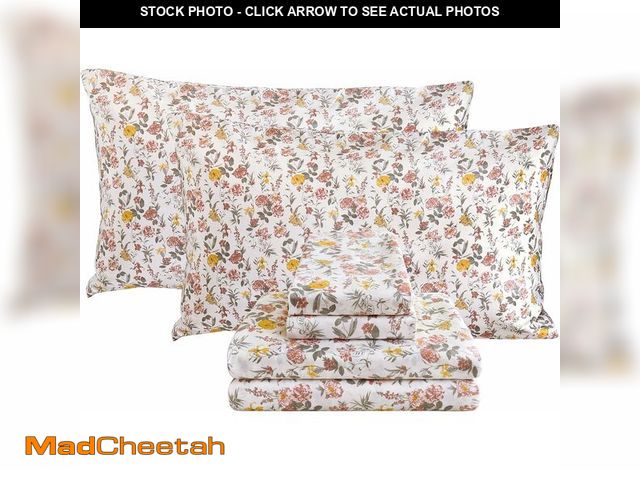 Lot 74-14214924 - Viviland Floral King Sheet Set - 4 Piece Vintage Pink &amp; Yellow Flower Patterned Bed Sheets - Sof...
