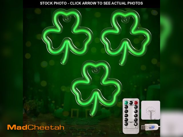 Lot 74-13549247 - Tigrelight 3 Packs St. Patrick's Day Window Lights Decorations with Timer, 8 Modes Green Shamrock Ne...