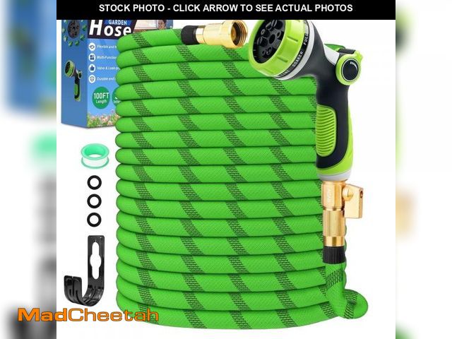 Lot 74-12491453 - GVDV Garden Hose, 3/4" x 100ft Water Hose with 10 Function Spray Nozzle, Light Weight, 375Psi - USED