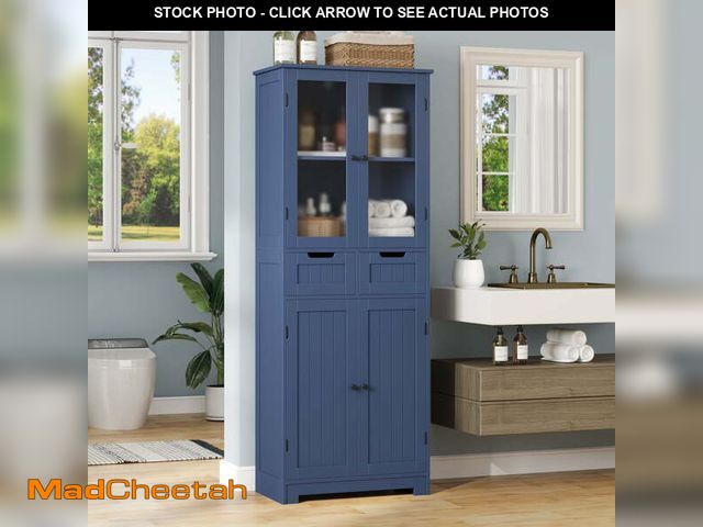 Lot 74-14307762 - Homfa 4 Doors Bathroom Cabinet, 3-Tier Wood Tall Linen Storage Cabinet with 2 Drawers for Living Roo...