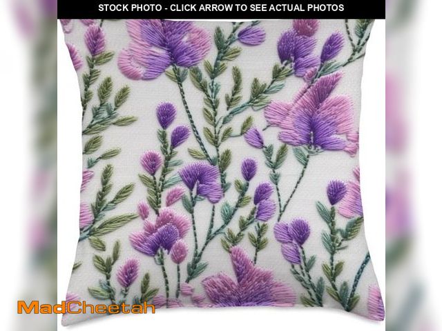 Lot 74-12137749 - Heather Flower Embroidery Art Print Throw Pillow - UNUSED