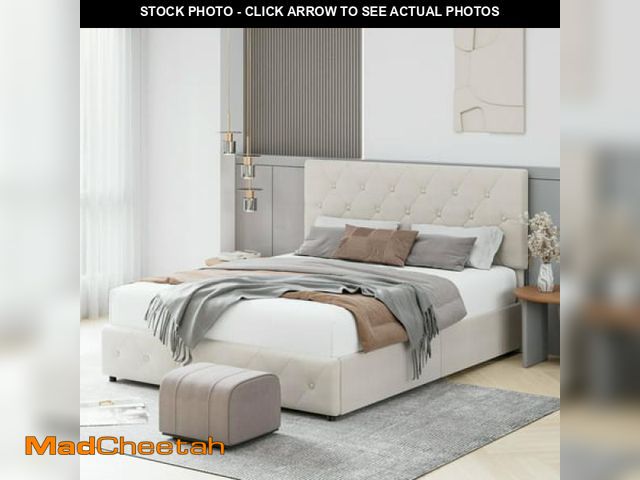 Lot 74-12197793 - Homfa Full Size 4 Storage Drawers Bed Frame  Square Tufted Upholstered Platform Bed with Adjustable ...