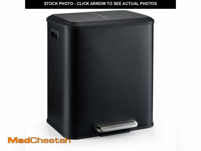 Lot 74-12679262 - Dual Trash Can for Recycling and Trash, 2 x 15 L (30 L) Stainless Steel Kitchen Trash Can with Lid a...