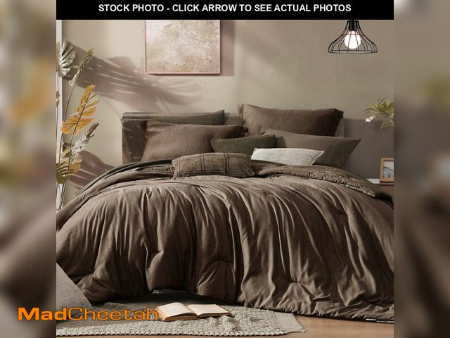 Lot 74-14211475 - Monbix California King Comforter Set, Chocolate Brown Cationic Dyeing Bedding Set Reversible, Bed in...
