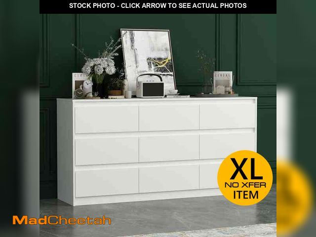 Lot 74-14244268 - FUFU&amp;GAGA 9-Drawer White Paint Finish Dresser Chest of Drawers 31.5 in. H x 63 in. W x 15.7 in. ...