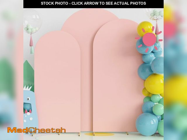 Lot 74-14267220 - Fomcet Wedding Arch Cover 7.2FT, 6.6FT, 6FT Pale Pink Spandex Fitted Fabric Backdrop Set of 3 Round ...