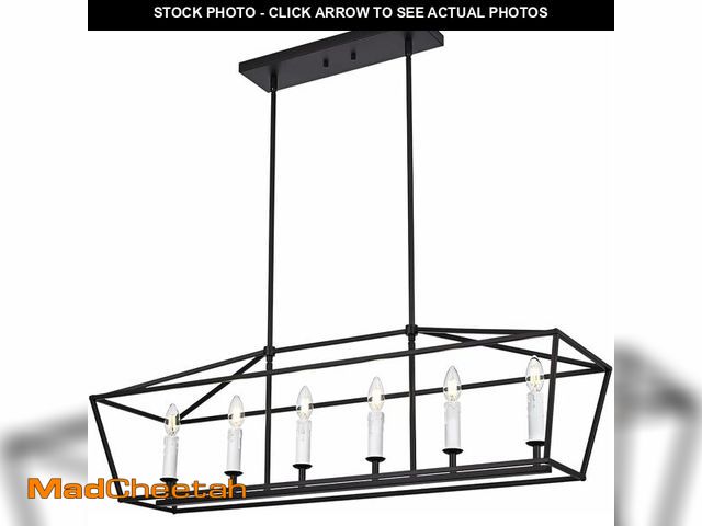 Lot 74-14237151 - BONLICHT Modern Farmhouse Rectangle Dining Room Light Fixtures Black 6 Light Linear Chandelier Indus...
