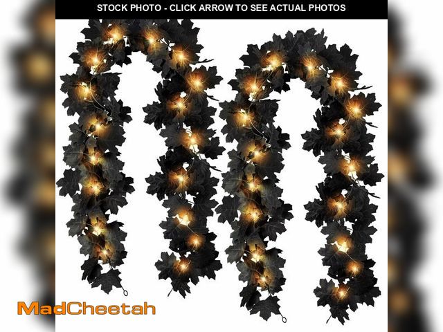 Lot 74-12710004 - Black Leaf Garland with Yellow Lights, 2 Pack Halloween Artificial Hanging Fall Leave Vines with 20 ...