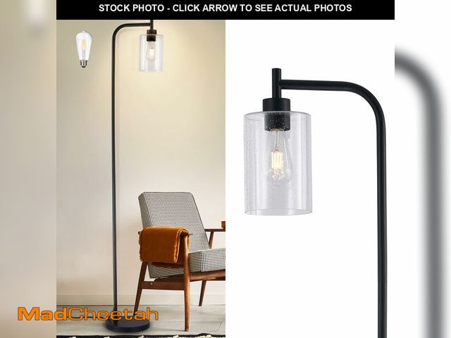 Lot 74-12711186 - DLLT Floor Lamp Tall for Room: Black Standing Lamp with Seeded Glass Lampshade for Living Room - Mod...