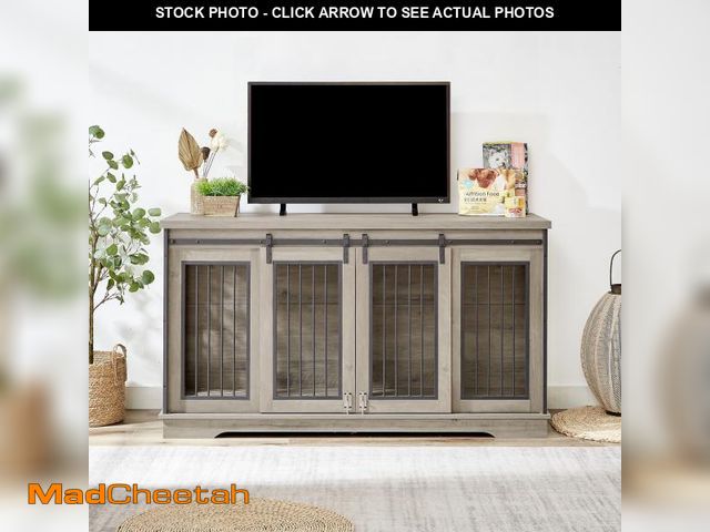 Lot 74-12162614 - 60.6'' L x 22.8'' W x 33.9'' H Large TV Cabinet Dog Crate with Removable Partition for Two Dogs Heav...