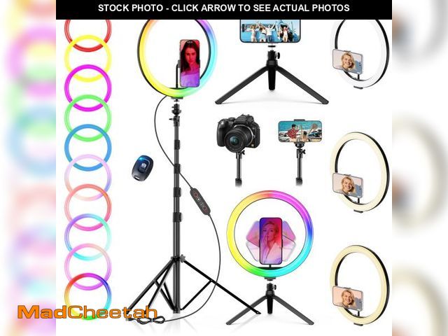 Lot 74-11545136 - 12" Selfie Ring Light with 73" Extendable Tripod Stand: PEYOU Desk Selfie Lights 38 Color Modes, Upg...