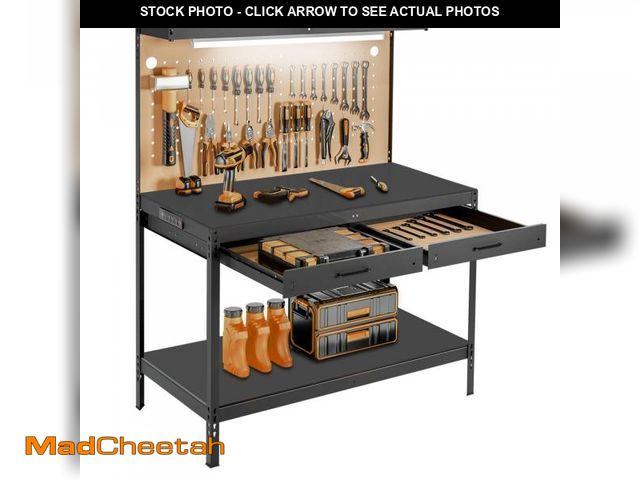 Lot 74-12163605 - Pterying Work Bench, Garage Storage Workbench with Drawers Pegboard, Work Table, A3 Steel 600LBS Cap...